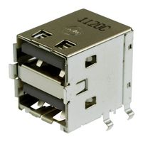 67298-3090... - USB Stacked Connector, USB Type A, USB 2.0, 4 Ways, Right Angle, Phosphor Bronze - MOLEX