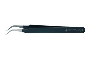 92 38 75 ESD - Tweezer, Anti-Magnetic, ESD, Precision, Curve, Pointed, Stainless Steel Tip, 120 mm Length - KNIPEX