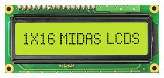 MC11606A6W2-SPR - Alphanumeric LCD, 16 x 1, Black on Yellow / Green, 5V, Parallel, English, Japanese, Reflective - MIDAS