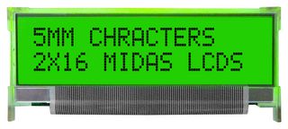MC21605L6WR-SPTLY - Alphanumeric LCD, 16 x 2, Black on Yellow / Green, 5V, Parallel, Cyrillic, Transflective - MIDAS