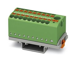 PTFIX 6/18X2,5-NS35 GN - Panel Mount Barrier Terminal Block, Green, 24 A, 690 V, 19 Pole, Push In, 12 AWG - PHOENIX CONTACT