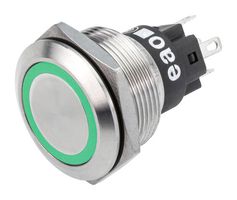82-6651.2134 - Vandal Resistant Switch, 316L Stainless Steel, Series 82, 22 mm, SPDT, Maintained, Round, Natural - EAO