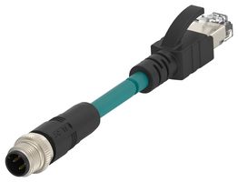TCD1473A201-002 - Sensor Cable, D-Code, M12 Plug, RJ45 Plug, 4 Positions, 1 m, 3.3 ft - TE CONNECTIVITY