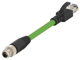 TCX38725102-005 - Sensor Cable, X-Code, M12 Plug, RJ45 Plug, 8 Positions, 5 m, 16.4 ft - TE CONNECTIVITY