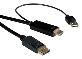 11.04.5992 - Audio / Video Cable Assembly, HDMI Type A Plug, DisplayPort Plug, 6.6 ft, 2 m, Black - ROLINE