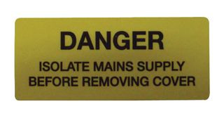 MP009754 - Label, Self Adhesive, 25 mm, 57 mm, Vinyl, Danger Isolate Mains Supply Before Removing Cover - MULTICOMP PRO