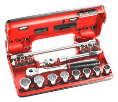 JL.DBOX501 - Socket Set, 14 x 3/8" Metric, 12 Point, 8 to 22mm J Sockets, Locking Ratchet & Extensions, UNV Joint - FACOM