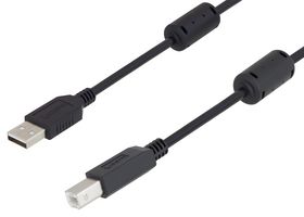 U2A00002-3M - USB Cable, Type A Plug to Type B Plug, 3 m, 9.8 ft, USB 2.0, Black - L-COM