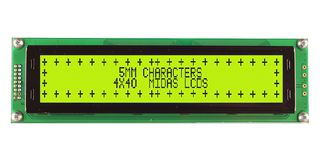 MC44005A6W-SPTLYI-V2 - Alphanumeric LCD, 40 x 4, Black on Yellow / Green, 5V, I2C, English, Japanese, Transflective - MIDAS