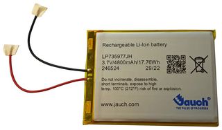 LP735977JH - Rechargeable Battery, 3.7 V, Lithium Ion, 5 Ah, Wire Leads - JAUCH