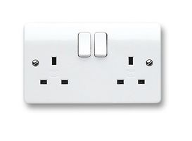 K2747WHI - Socket Outlet Moulded Wall Plate, Logic Plus, 2 Gang, 13A Switched, Inboard Rockers, White - HONEYWELL