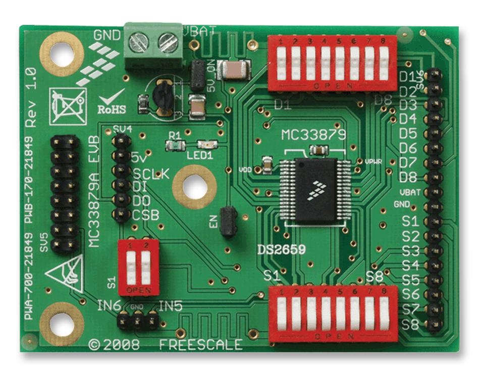 NXP Application Specific & Reference Design Kits KIT33879AEKEVBE EVALUATION BOARD, HIGH/LOW SIDE SWITCH NXP 2315718 KIT33879AEKEVBE