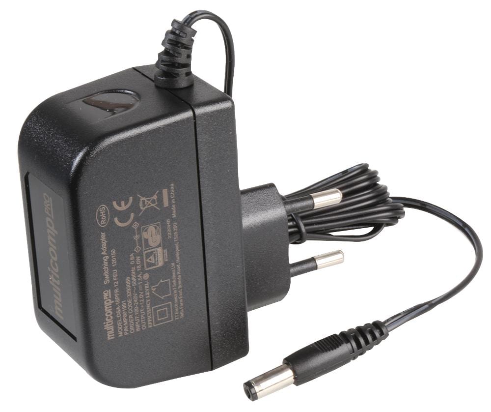 MULTICOMP PRO External Plug In Adaptor - Single Output MP001991 ADAPTER, AC-DC, 12V, 1.5A MULTICOMP PRO 3293069 MP001991