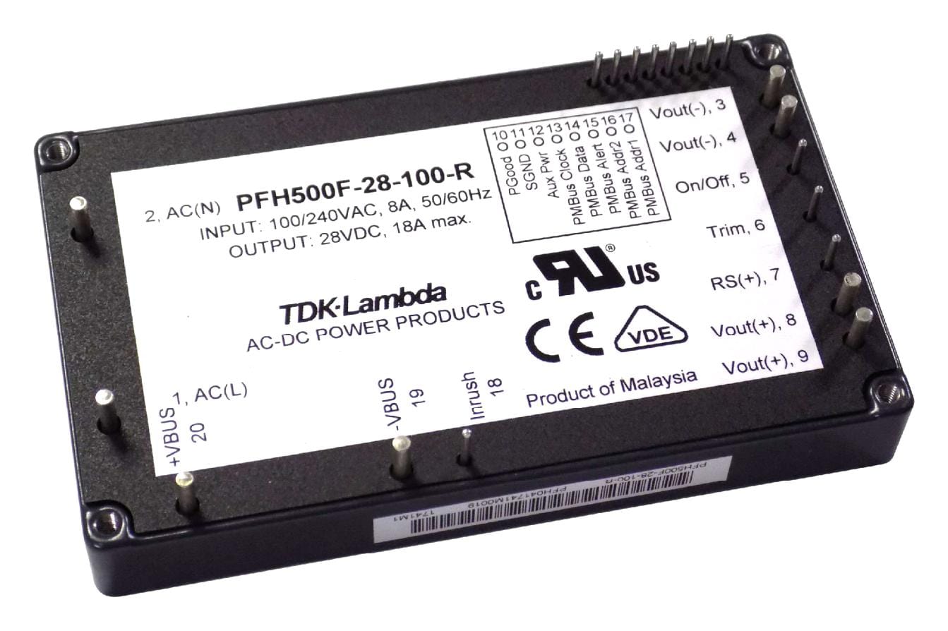 TDK-LAMBDA PCB Mount - Single Ouput PFH-500F-28-0D0-R POWER SUPPLY, AC-DC, 28V, 18A TDK-LAMBDA 3370606 PFH-500F-28-0D0-R