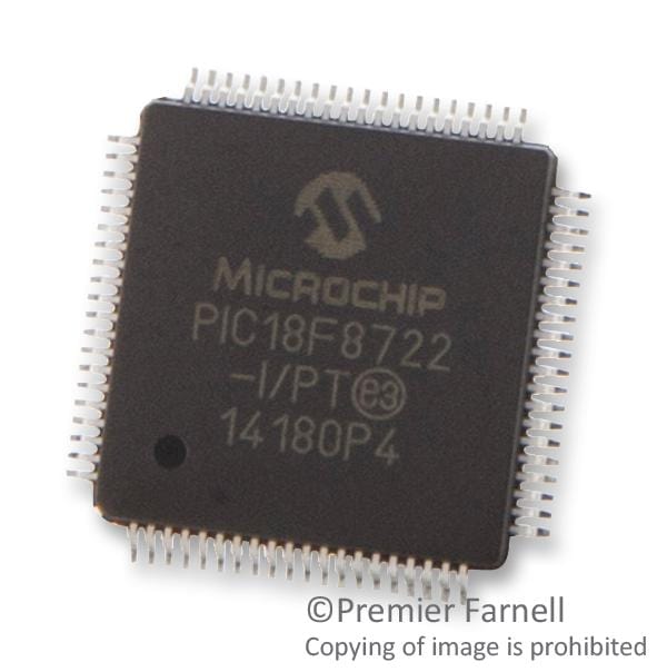 MICROCHIP Microcontrollers (MCU) - 8 Bit PIC18F8722-I/PT MCU, 8BIT, PIC18, 40MHZ, TQFP-80 MICROCHIP 8752940 PIC18F8722-I/PT