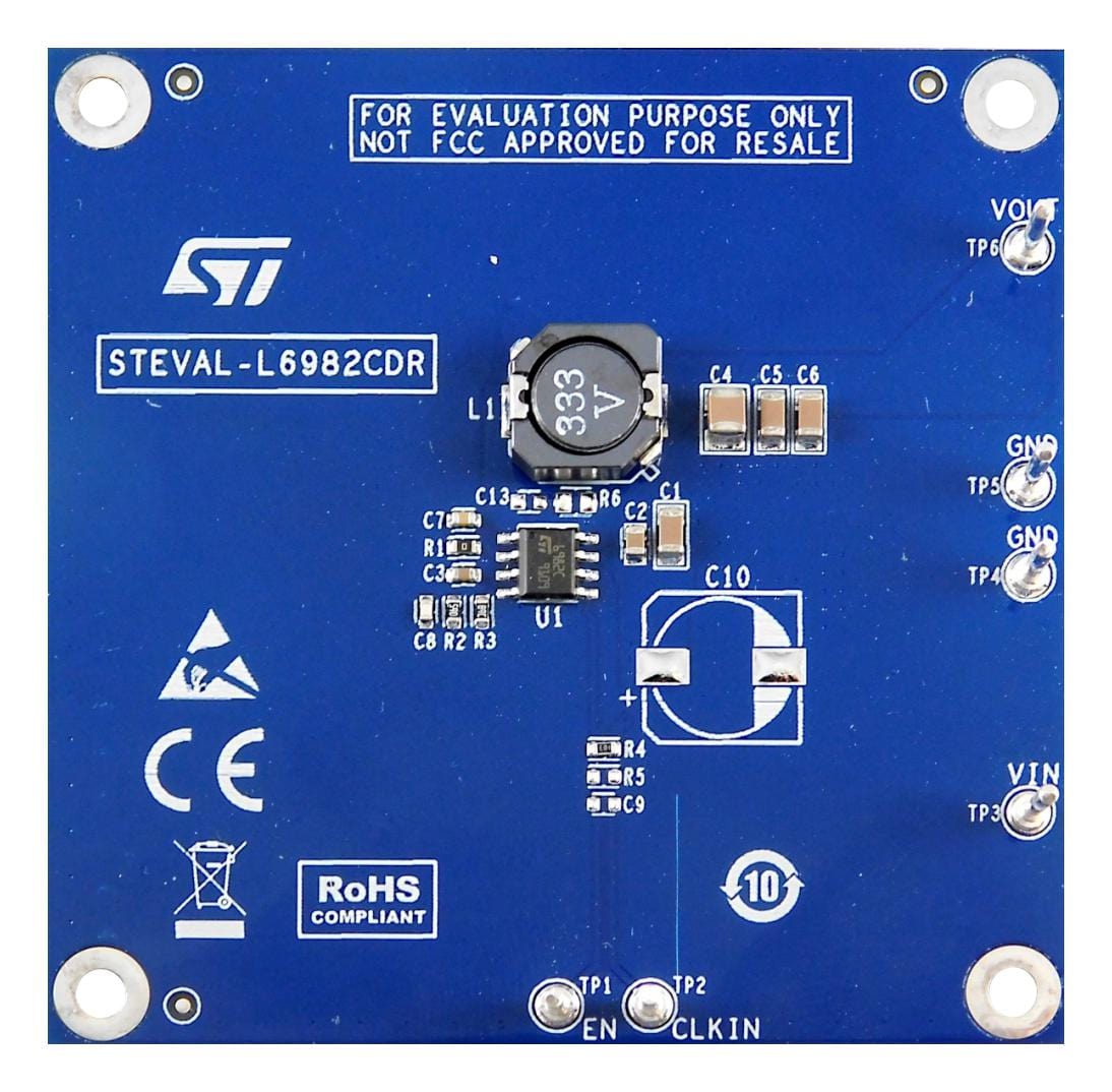 STMICROELECTRONICS Power Management - DC / DC STEVAL-L6982CDR EVAL BOARD, SYN BUCK SWITCHING REGULATOR STMICROELECTRONICS 3806247 STEVAL-L6982CDR