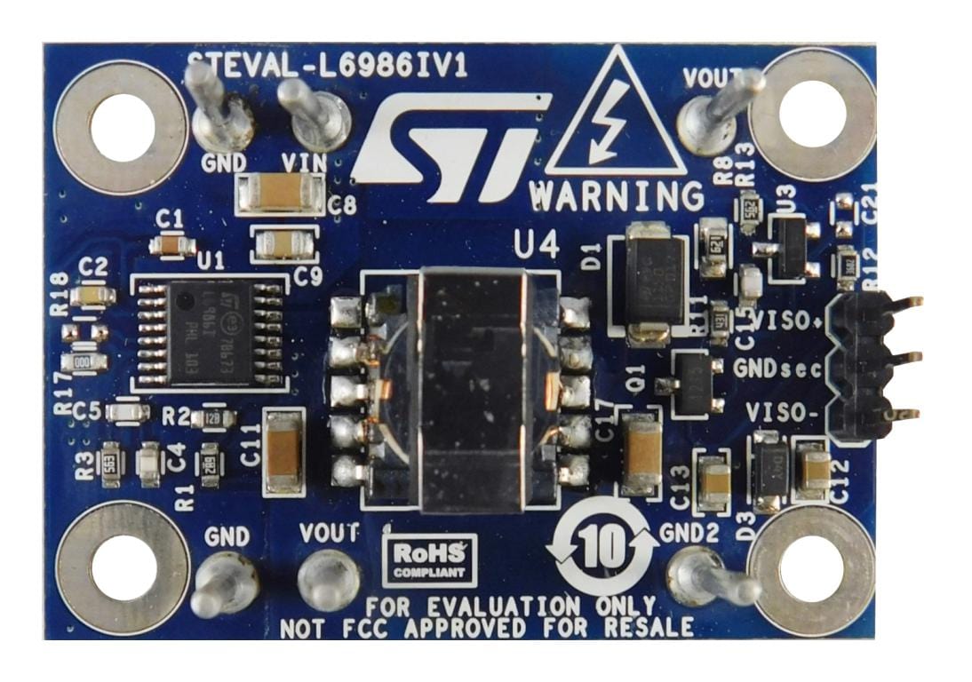 STMICROELECTRONICS Power Management - DC / DC STEVAL-L6986IV1 EVAL BOARD, SYNC ISO-BUCK CONVERTER STMICROELECTRONICS 3864641 STEVAL-L6986IV1