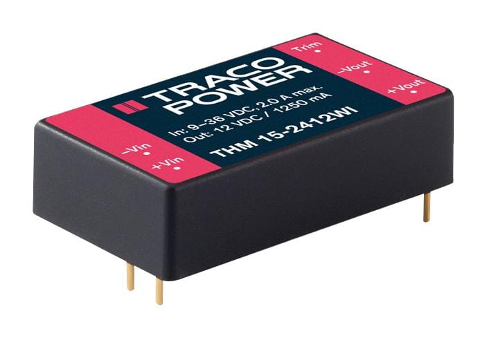 TRACO POWER Isolated Board Mount THM 15-4812WI DC-DC CONVERTER, MEDICAL, 12V, 1.25A TRACO POWER 2848772 THM 15-4812WI