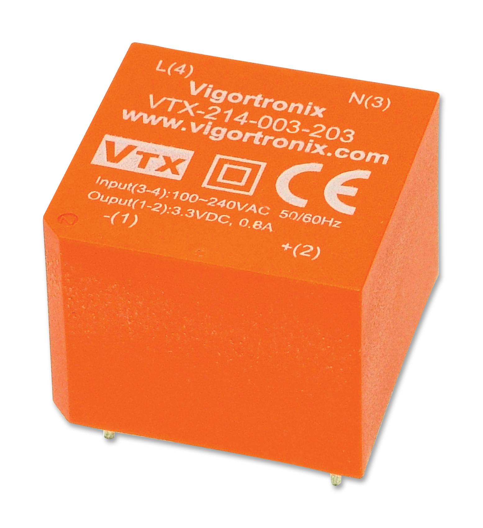 VIGORTRONIX PCB Mount - Single Ouput VTX-214-003-206 POWER SUPPLY, AC-DC, 6V, 0.5A VIGORTRONIX 2464657 VTX-214-003-206