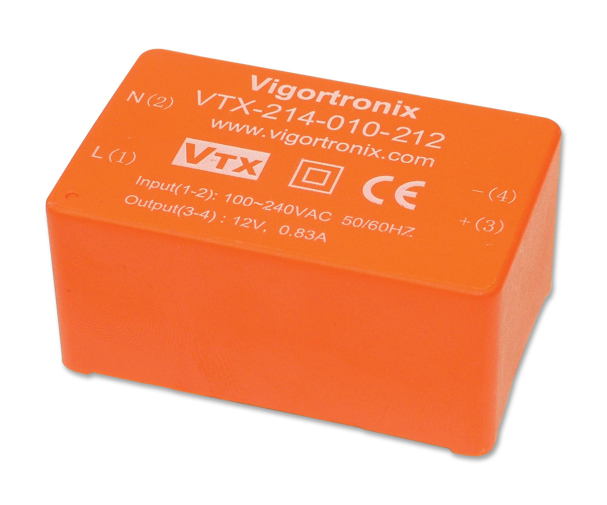 VIGORTRONIX PCB Mount - Single Ouput VTX-214-010-203 POWER SUPPLY, AC-DC, 3.3V, 3A VIGORTRONIX 2464684 VTX-214-010-203