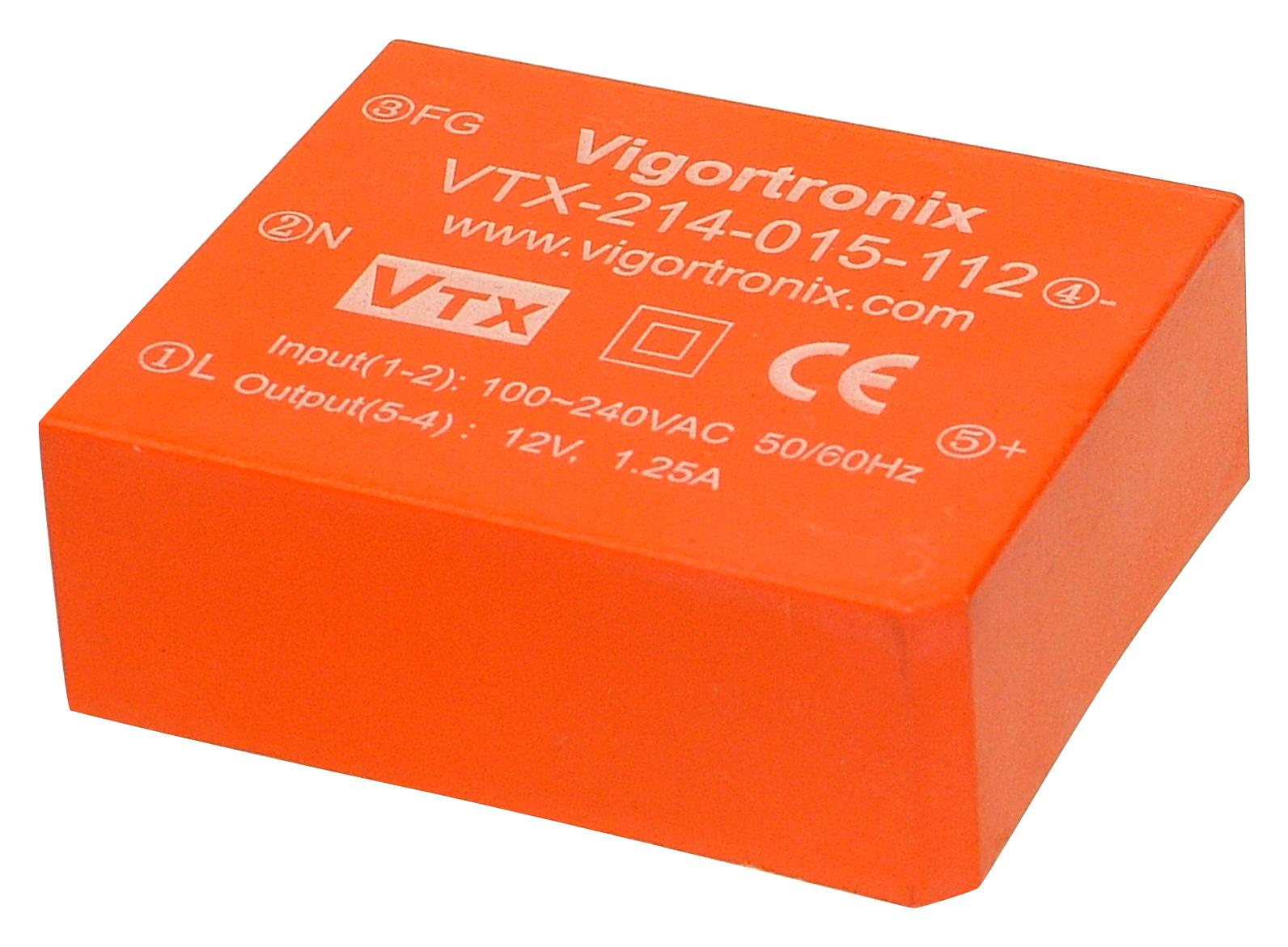 VIGORTRONIX PCB Mount - Single Ouput VTX-214-015-105 POWER SUPPLY, AC-DC, 5V, 3A VIGORTRONIX 2464695 VTX-214-015-105