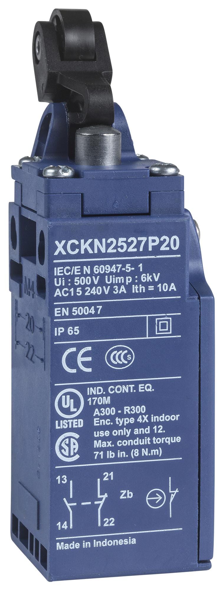 SCHNEIDER ELECTRIC Limit Switch XCKN2527P20 LIMIT SWITCH, SPST-NO/NC, ROLLER PLUNGER SCHNEIDER ELECTRIC 3107773 XCKN2527P20